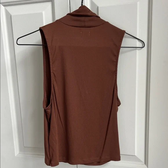 Sleeveless Mock Neck Top in Chocolate Brown - Picture 3 of 5